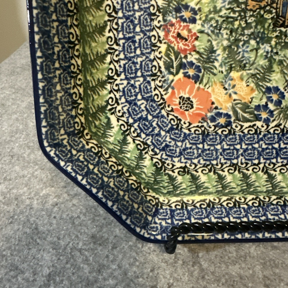 Polish Pottery Square Platter Cabin Meadow UNIKAT 4018 Signd M. Starzyk Poland - Picture 2 of 9